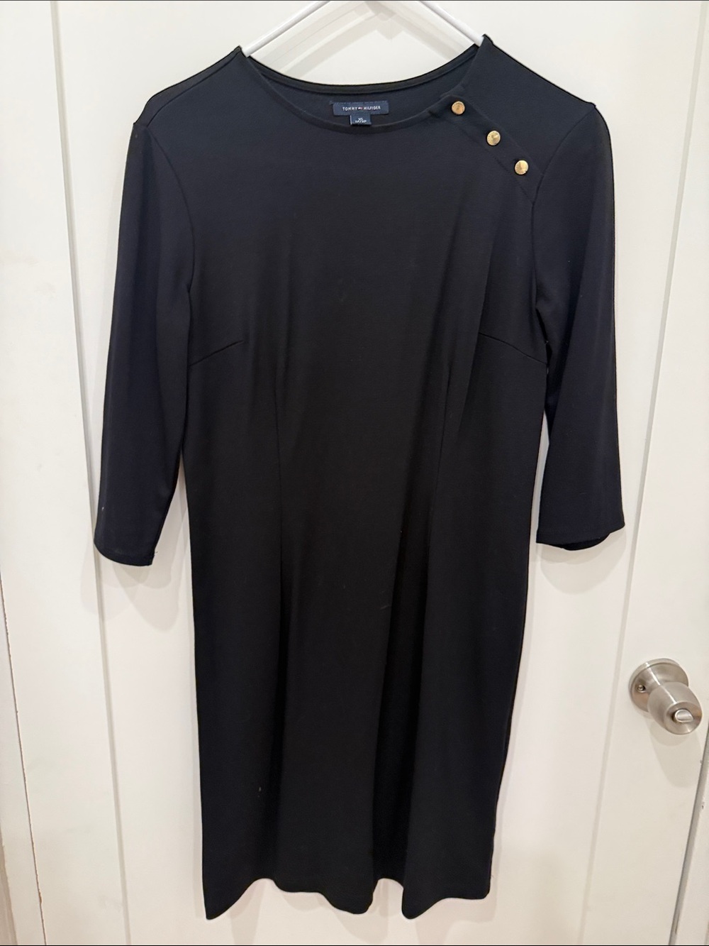 Tommy Hilfiger Black Long-Sleeve Sheath Dress with Gold Buttons